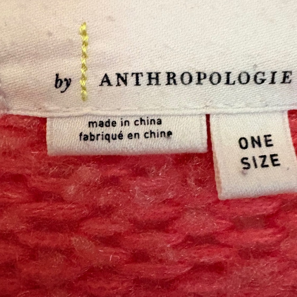 Anthropologie Coral Pink Chunky Knit Striped Cuff Open Front Cardigan One Size - Picture 3 of 7